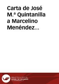 Portada:Carta de José M.ª Quintanilla a Marcelino Menéndez Pelayo. 27 marzo  1890
