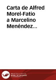 Portada:Carta de Alfred Morel-Fatio a Marcelino Menéndez Pelayo. París, 21 diciembre 1890