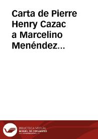Portada:Carta de Pierre Henry Cazac a Marcelino Menéndez Pelayo. Limoges, 3 août 1894