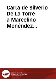 Portada:Carta de Silverio De La Torre a Marcelino Menéndez Pelayo. Madrid, 3 marzo 1896