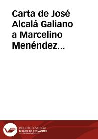 Portada:Carta de José Alcalá Galiano a Marcelino Menéndez Pelayo. 29 mayo 1896?