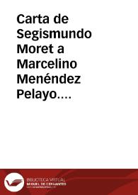 Portada:Carta de Segismundo Moret a Marcelino Menéndez Pelayo. 20 septiembre 1898