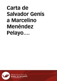 Portada:Carta de Salvador Genís a Marcelino Menéndez Pelayo. (Barcelona), 23 enero 1899