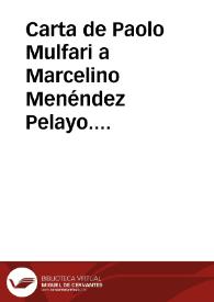 Portada:Carta de Paolo Mulfari a Marcelino Menéndez Pelayo. Messina 28 dicembre 1906