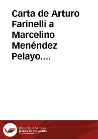 Portada:Carta de Arturo Farinelli a Marcelino Menéndez Pelayo. Mayo 1909?