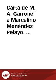 Portada:Carta de M. A. Garrone a Marcelino Menéndez Pelayo.  Tulliano d'Arpino (Caserta), 4 aprile 1910