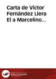 Portada:Carta de Víctor Fernández Llera El a Marcelino Menéndez Pelayo. Santander, 22 mayo 1911