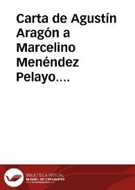 Portada:Carta de Agustín Aragón a Marcelino Menéndez Pelayo. México, 14 noviembre 1911