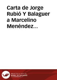 Portada:Carta de Jorge Rubió y Balaguer a Marcelino Menéndez Pelayo