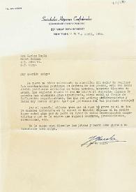 Portada:Carta de J. G. Malo a Carlos Esplá. Nueva York, 2 de abril de 1954