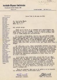 Portada:Carta de Alberto Uriarte y Jesús González Malo a Carlos Esplá. Nueva York, 14 de mayo de 1961