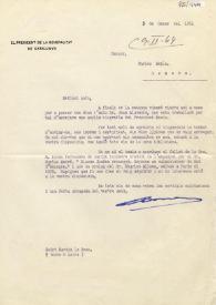 Portada:Carta de Josep Tarradellas a Carlos Esplá. Saint Martin le Beau, 3 de enero de 1964