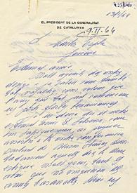 Portada:Carta de Josep Tarradellas a Carlos Esplá. Saint Martin le Beau, 13 de enero de 1964