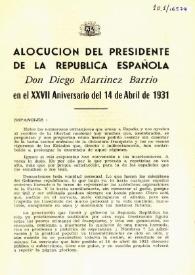 Portada:Alocución del Presidente de la República Española Don Diego Martínez Barrio en el XXVII aniversario del 14 de abril de 1931