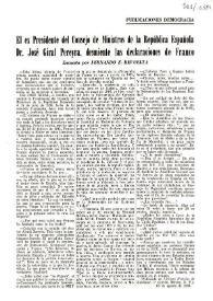 Portada:El ex Presidente del Consejo de Ministros de la República Española Dr. José Giral Pereyra, desmiente las declaraciones de Franco. Encuesta por Fernando F. Revuelta