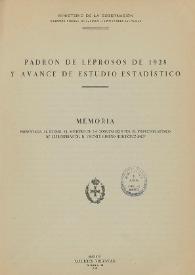 Portada:Padrón de leprosos de 1928 y avance de estudio estadístico