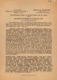 Portada:Importante telegrama a Álvarez del Vayo, Ministro de Estado de la República Española. 11 de mayo de 1945