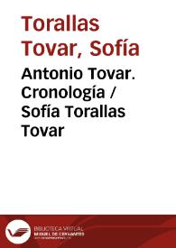 Portada:Antonio Tovar. Cronología  / Sofía Torallas Tovar