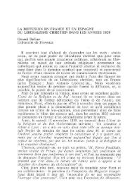 Portada:La diffusion en France et en Espagne du libéralisme chrétien dans les années 1820 / Gérard Dufour