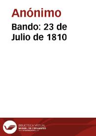 Portada:Bando: 23 de Julio de 1810