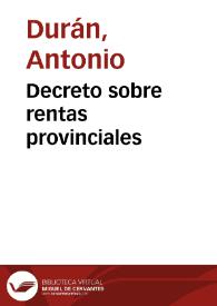 Portada:Decreto sobre rentas provinciales