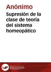 Portada:Supresión de la clase de teoría del sistema homeopático