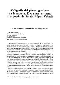 Portada:Caligrafía del placer, garabato de la muerte. Dos notas en torno a la poesía de Ramón López Velarde / Luis C. Moliner