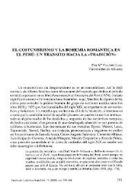 Portada:El costumbrismo y la bohemia romántica en el Perú: un tránsito hacia la «tradición» / Eva María Valero Juan