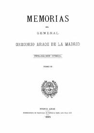 Portada:Memorias del General Gregorio Aráoz de la Madrid. Tomo II