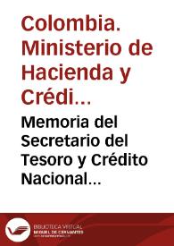 Portada:Memoria del Secretario del Tesoro y Crédito Nacional dirigida al Presidente de la Unión para el Congreso de 1875