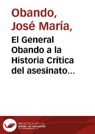 Portada:El General Obando a la Historia Crítica del asesinato del Gran Mariscal de Ayacucho