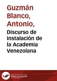 Portada:Discurso de instalación de la Academia Venezolana