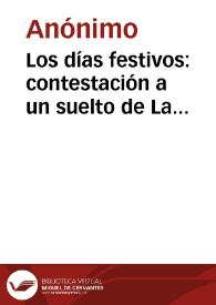 Portada:Los días festivos: contestación a un suelto de La Concordia