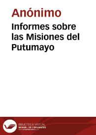 Portada:Informes sobre las Misiones del Putumayo