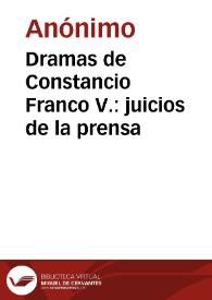 Portada:Dramas de Constancio Franco V.: juicios de la prensa