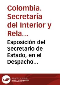 Portada:Esposición del Secretario de Estado, en el Despacho del Interior y Relaciones Esteriores del Gobierno de la Nueva Granada al Congreso Constitucional de 1839: sobre los negocios de su Departamento