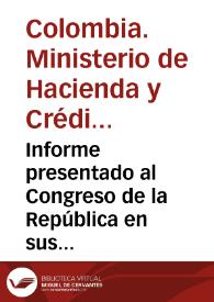 Portada:Informe presentado al Congreso de la República en sus Sesiones de 1890 por el Ministro de Hacienda