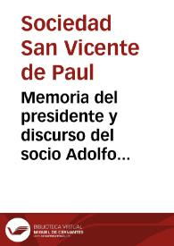 Portada:Memoria del presidente y discurso del socio Adolfo León Gómez, leídos en la sesión solemne celebrada el día 25 de julio de 1897