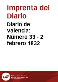 Portada:Diario de Valencia: Número 33 - 2 febrero 1832