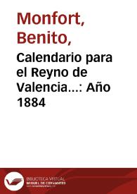 Portada:Calendario para el Reyno de Valencia...: Año 1884