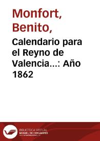 Portada:Calendario para el Reyno de Valencia...: Año 1862