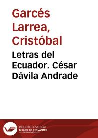 Portada:Letras del Ecuador. César Dávila Andrade