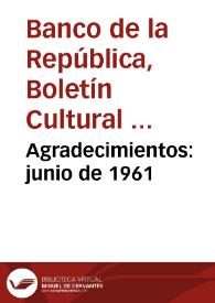 Portada:Agradecimientos: junio de 1961