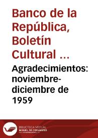 Portada:Agradecimientos: noviembre-diciembre de 1959