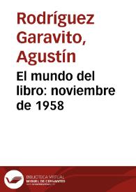 Portada:El mundo del libro: noviembre de 1958