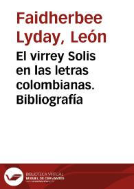 Portada:El virrey Solis en las letras colombianas. Bibliografía