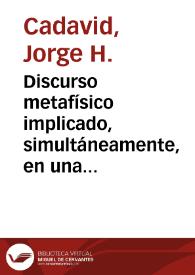 Portada:Discurso metafísico implicado, simultáneamente, en una exigencia moral y conceptual