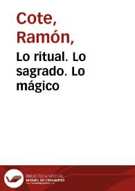 Portada:Lo ritual. Lo sagrado. Lo mágico