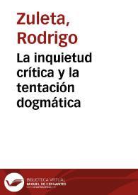 Portada:La inquietud crítica y la tentación dogmática