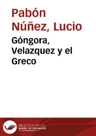 Portada:Góngora, Velazquez y el Greco